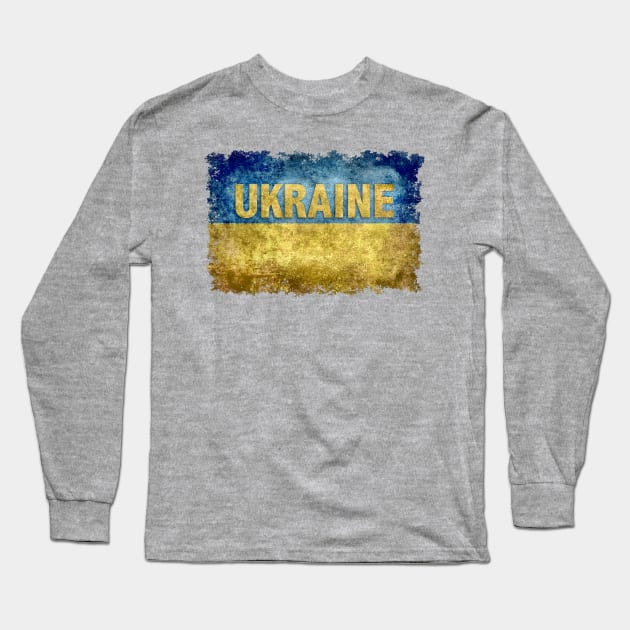 Ukrainian flag of the Ukraine with text Long Sleeve T-Shirt by Sterling